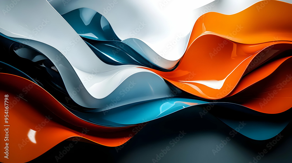 Sticker Abstract wavy background with orange, white, blue and black colors.