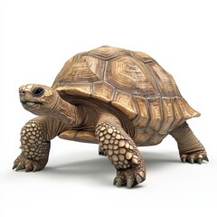 Obraz premium A large brown and white turtle is standing on a white background