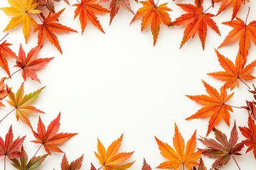 Autumn Maple Leaves Flat Lay White Background created with Generative AI