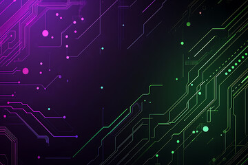 Fototapeta premium Abstract representation of a circuit board with glowing neon lines and geometric patterns against a dark background. The image evokes a high-tech, futuristic feel with ample copy space 