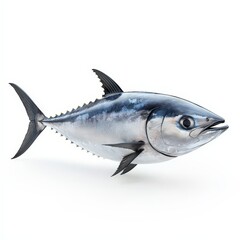 A large fish with a blue and white body and a black fin