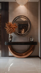 Modern vanity setup with a sleek table and large mirror, perfect for a stylish bedroom design picture 