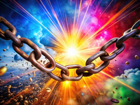 financial freedom breaking chains social security liberation joyful vibrant colors high contrast dramatic lighting strong bold composition empowering