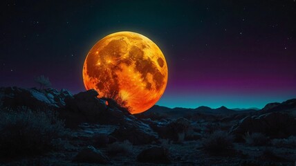 Photo of a fluorescent orange moon ai generated