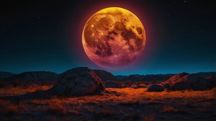 Photo of a fluorescent orange moon ai generated