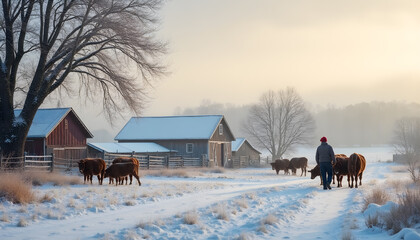 Guiding Cattle Through Snow-Covered Fields