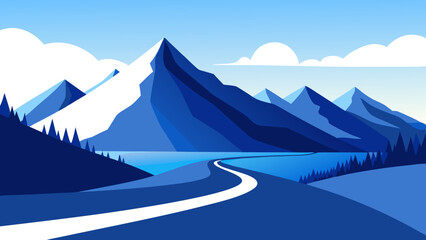 Stunning Mountain Landscape Vector Art Winding Road and Blue Sky Illustration