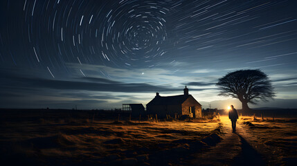 Astrophotography Tilt View of Celestial Arcs and Crown | Stunning Night Sky and Star Trails