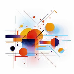 Obraz premium Abstract design featuring vibrant colors, geometric shapes, and dynamic lines on white background.