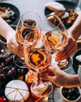 Glasses of rose wine seen during a friendly party of a celebration.