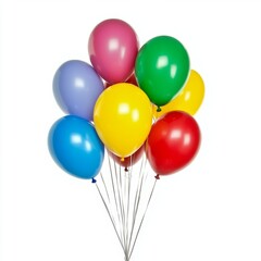 A Burst of Colorful Joy: Vibrant balloons in a spectrum of colors take flight against a pristine white backdrop, symbolizing celebration, joy, and festive cheer.