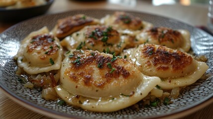 Delicious Polish Pierogi with Potato, Cheese, and Caramelized Onions - Traditional European Cuisine