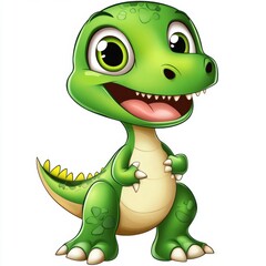 Fototapeta premium Smiling Dinosaur: A playful, friendly green dinosaur with big, joyful eyes. Perfect for children's illustrations, educational materials, and whimsical designs. 