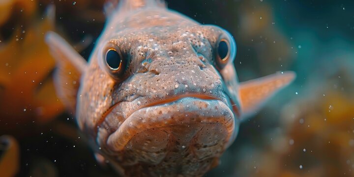 Close up of young wolf fish also referred to as wolf eel sea wolf devil fish or Atlantic catfish