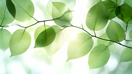 Obraz premium Close up of green leaves with sunlight shining through.