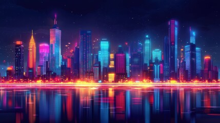 Fototapeta premium Vibrant Cartoon Cityscape with Cheerful Vehicles in Neon Colors