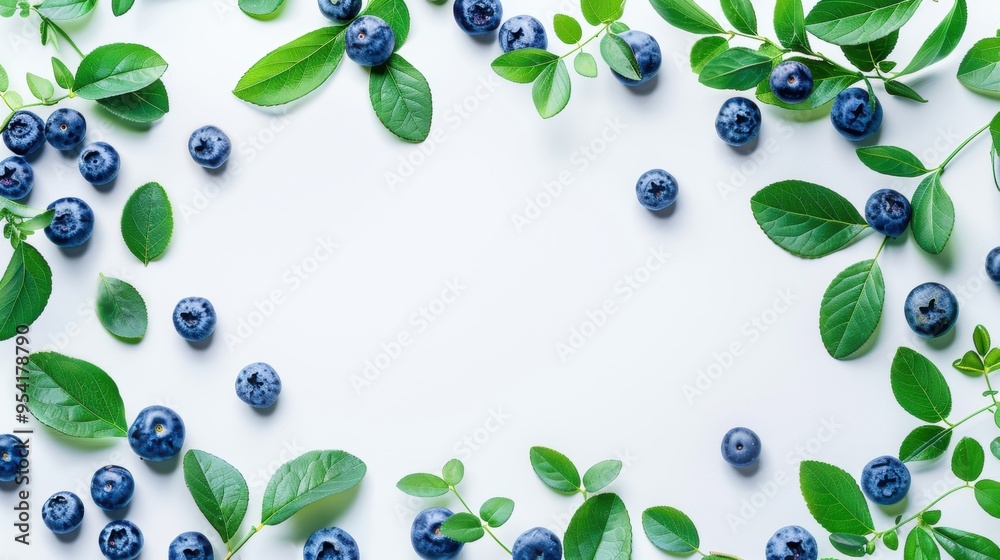 Poster Border of blueberry and leaf with copy space. Background template design