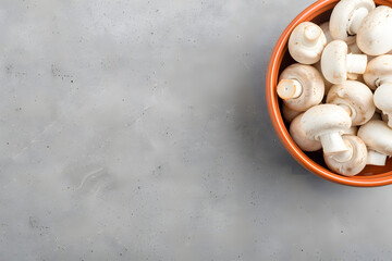  White Button Mushrooms in Classic Ceramic Bowl | Fresh Ingredients and Rustic Kitchenware