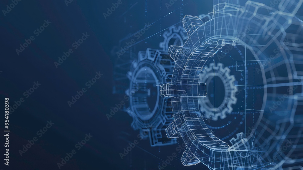 Canvas Prints abstract gears made of lines and dots on a dark blue background.