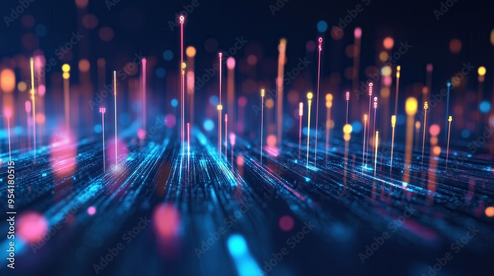 Fototapete a colorful, abstract image of a cityscape with many bright lights. the image is full of energy and e