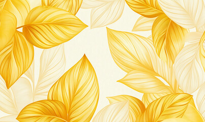 A yellow and white leafy background with a drawing of a leaf