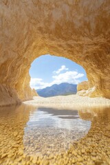 The tranquil waters of the cave mirror breathtaking rock formations, showcasing a serene beauty and captivating stillness.