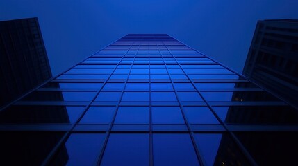 Fototapeta premium A tall building with blue glass windows reflecting the sky