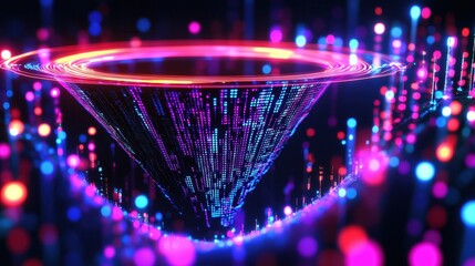 A colorful, abstract image of a spiral with a purple and blue hue. The image is full of bright colors and has a futuristic feel to it