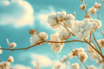 Bountiful harvest: cotton field plantation, portraying rows of cotton plants under clear sky, emphasizing importance of agriculture in textile production, serene beauty of rural life
