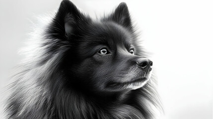 Obraz premium Close-up of a fluffy black dog's face looking to the right.