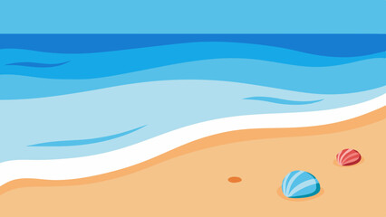 Serene Beach Scene with Seashells and Gentle Waves - Vector Illustration for Relaxation