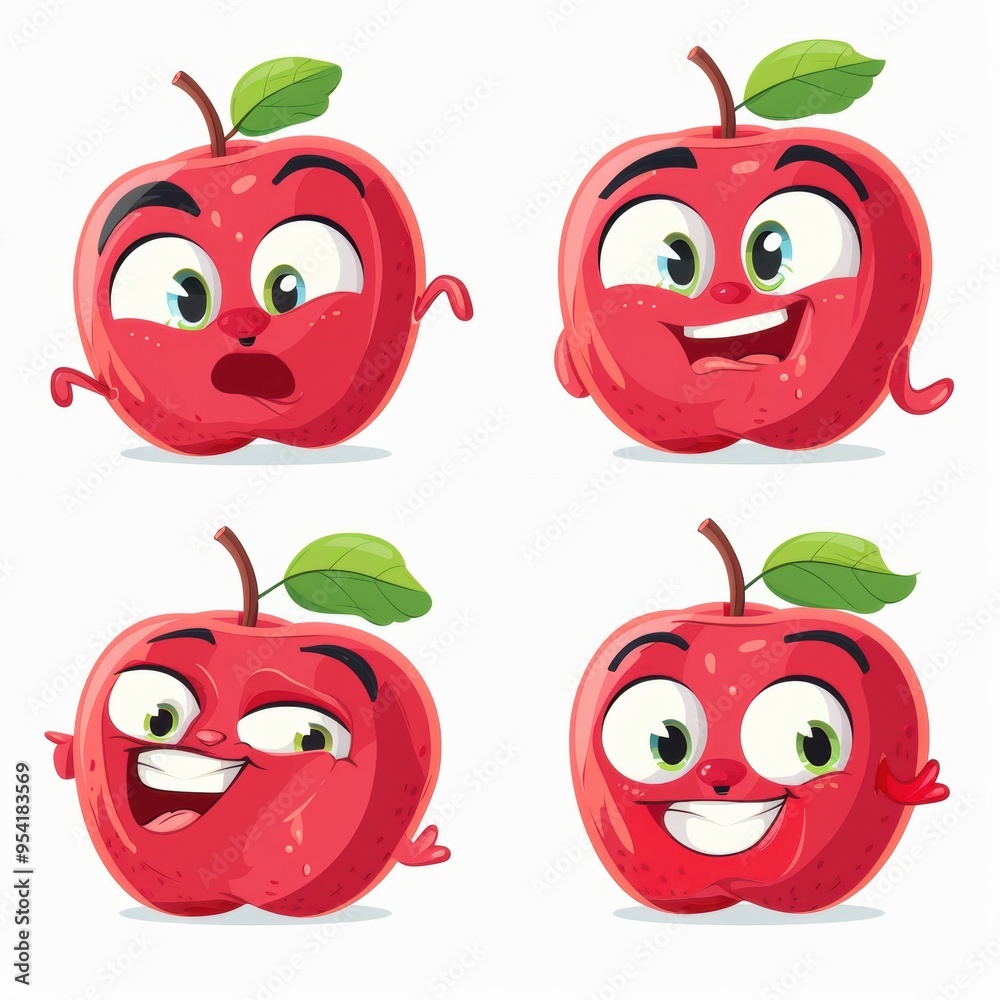 Poster A cute cartoon character of apple fruit with facial expression