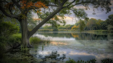 Tranquil Pond Surrounded by Autumn Trees