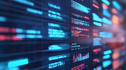 Blue and Red Data Flow on Screen - Futuristic Technology