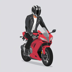 Rider in leather jacket and helmet on a sports bike, Flat illustration, contour, isolated in white background
