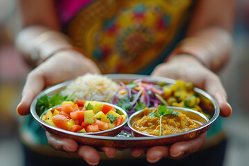 Close-Up Photo of Indian Traditional Vegetarian Thali | Authentic Indian Cuisine with Diverse Dishes