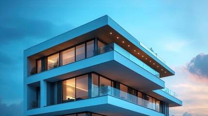 Sophisticated high-rise condo building with stylish design ideal for upscale real estate photos