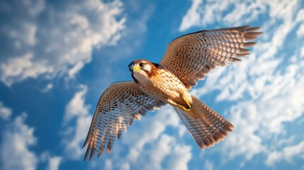 Fototapeta premium A Majestic Falcon Soaring Through the Clouds