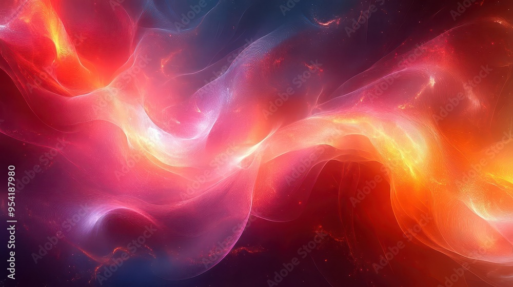 Sticker abstract digital artwork of swirling fractals vibrant color palette flowing lines merging into geome