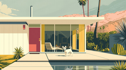 Midcentury home with chihuahua 