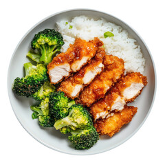 Delicious Plate of Chicken Katsu with Broccoli and Rice Isolated on a Transparent Background