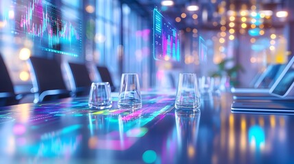 Futuristic Conference Table with Holographic Data