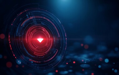 Obraz premium Futuristic design featuring a glowing red diamond shape within a digital circle, set against a dark blue backdrop.