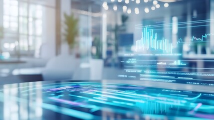 Futuristic Data Analysis Hologram on Table