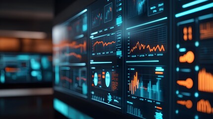 Fototapeta premium Futuristic Data Analytics Dashboard with Charts and Graphs
