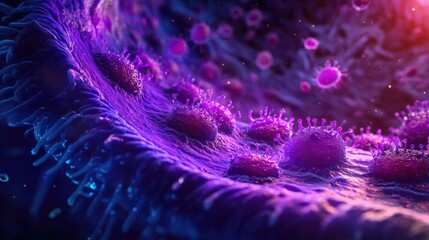 Obraz premium Eosinophils in the digestive tract, emphasizing their role in protecting against parasitic infections and inflammatory conditions