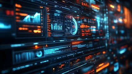 Futuristic Digital Interface with Data Visualizations