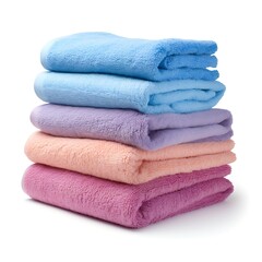 Stack of colorful towels on white background