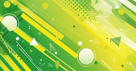 A vibrant abstract design featuring green and yellow colors with geometric shapes and patterns.