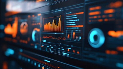 Obraz premium Futuristic Interface with Orange and Blue Data Visualizations
